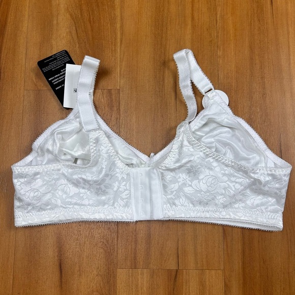 NWT Bali Double Support Spa Closure Wireless Bra Sz 40C White Satiny Lace Floral - Picture 4 of 8